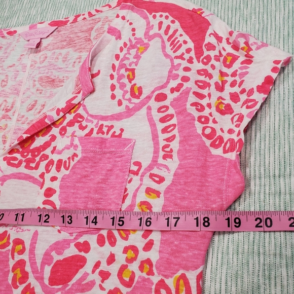 Lilly Pulitzer Duval Linenโ Top Small Coral Elephant Breathable Lightweight M - Picture 12 of 15